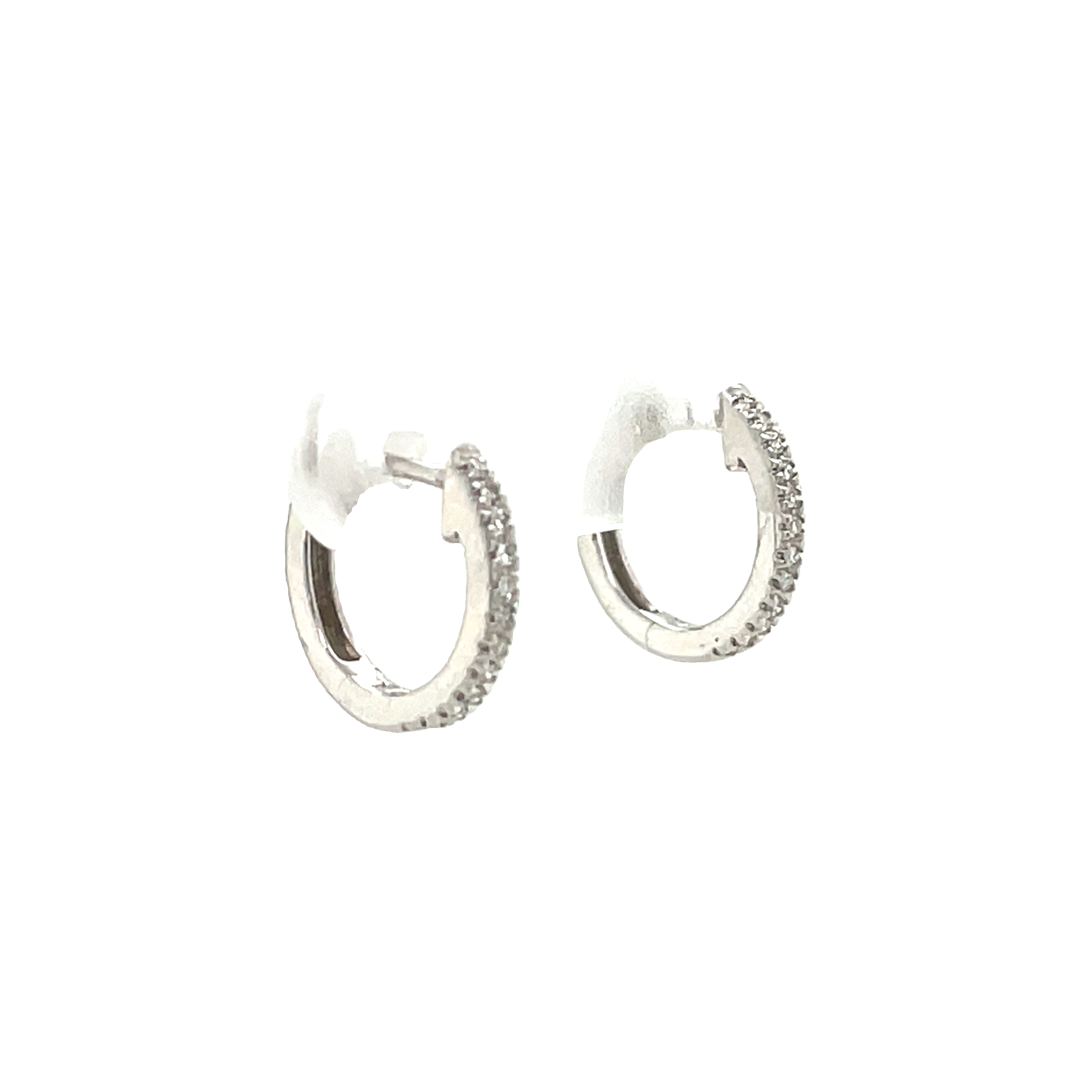 Luxurious 14k white gold encased with 0.20 cts of round diamonds. A secure hinged system ensures these earrings are as easy to wear as they are beautiful!