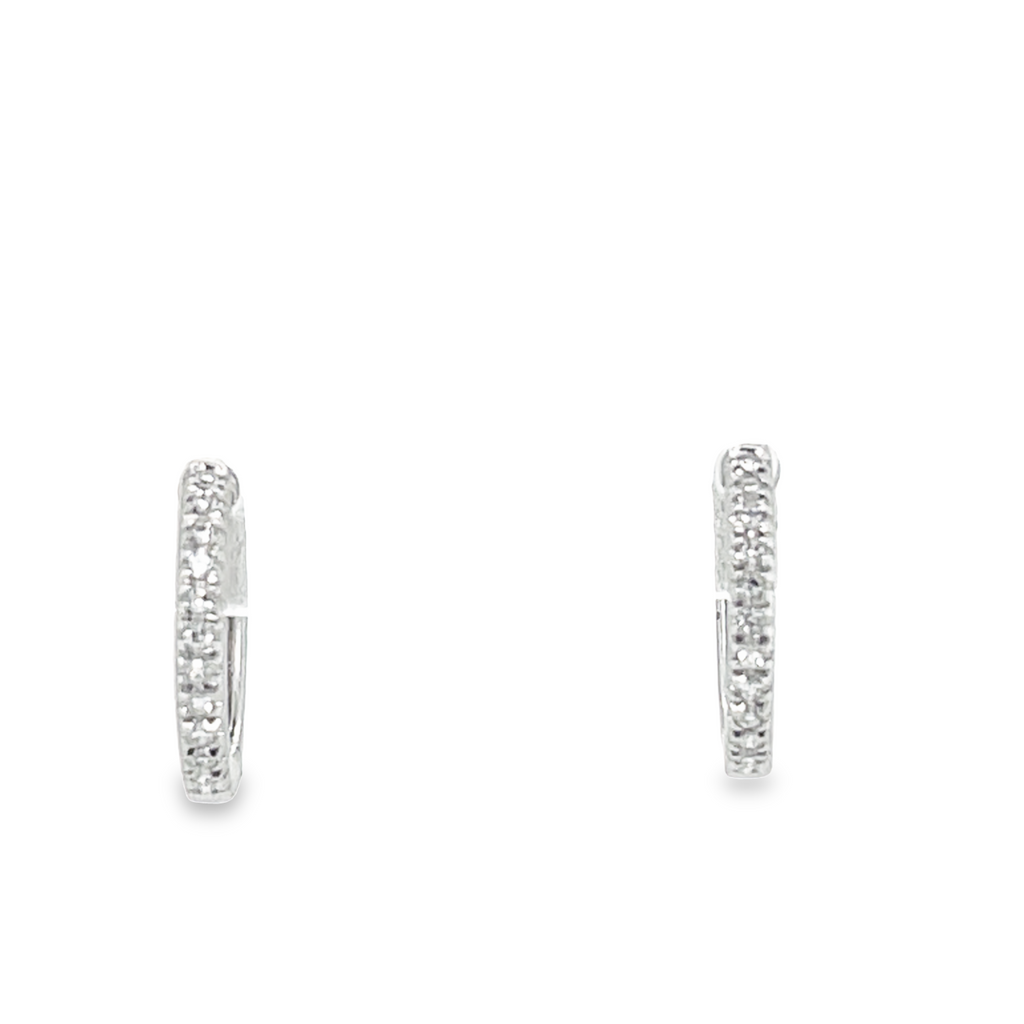Luxurious 14k white gold encased with 0.20 cts of round diamonds. A secure hinged system ensures these earrings are as easy to wear as they are beautiful!