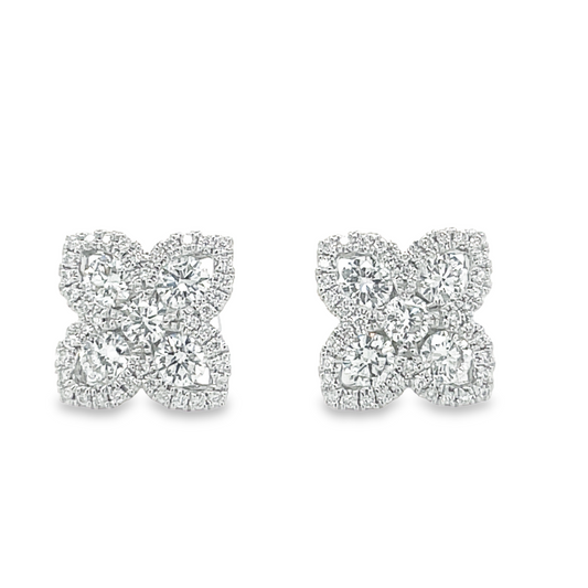 18K Diamond Pavé Set Four Petal Flower Earrings Front view