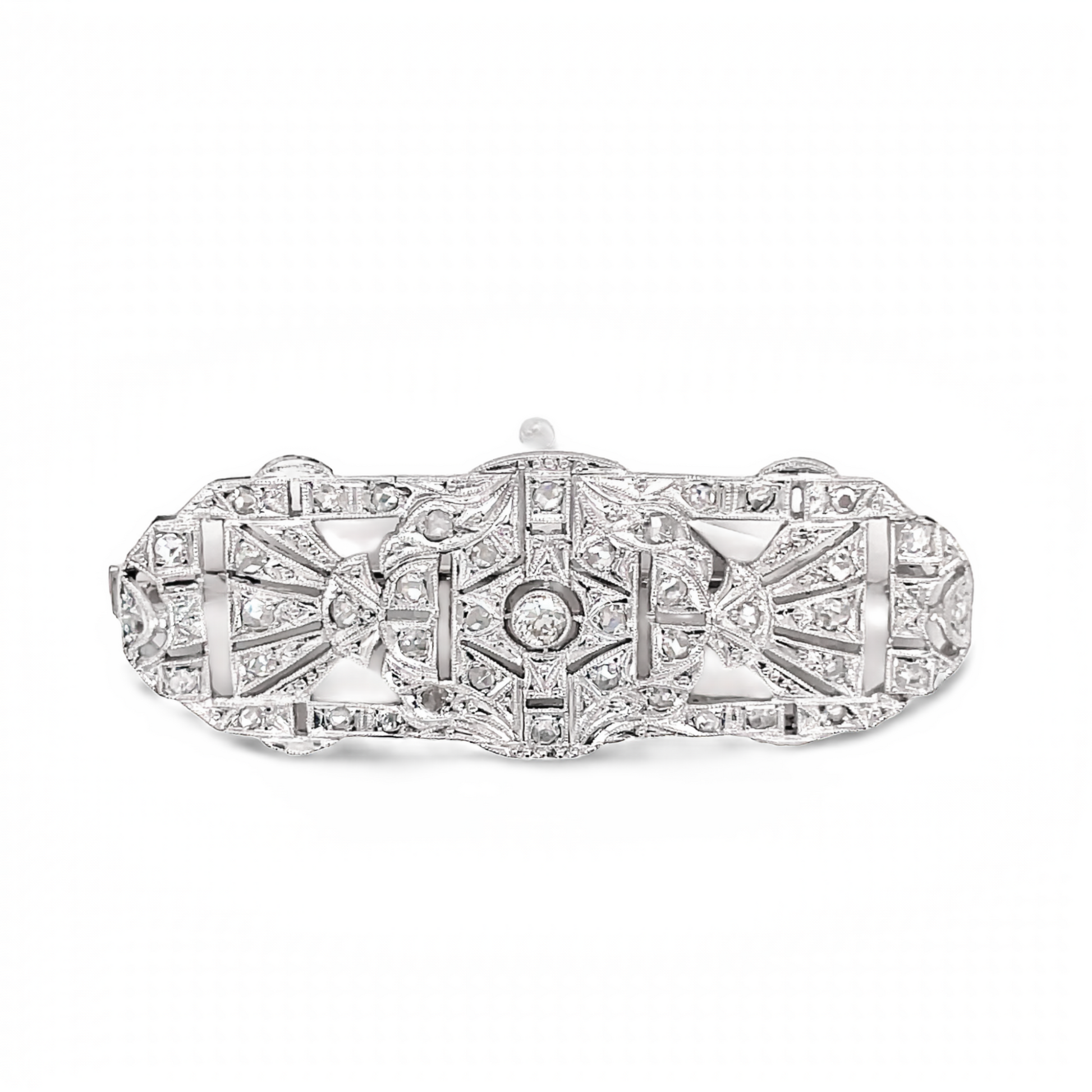 Antique Diamond Open Filigree Brooch Top view 