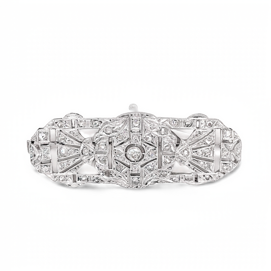 Antique Diamond Open Filigree Brooch Top view 