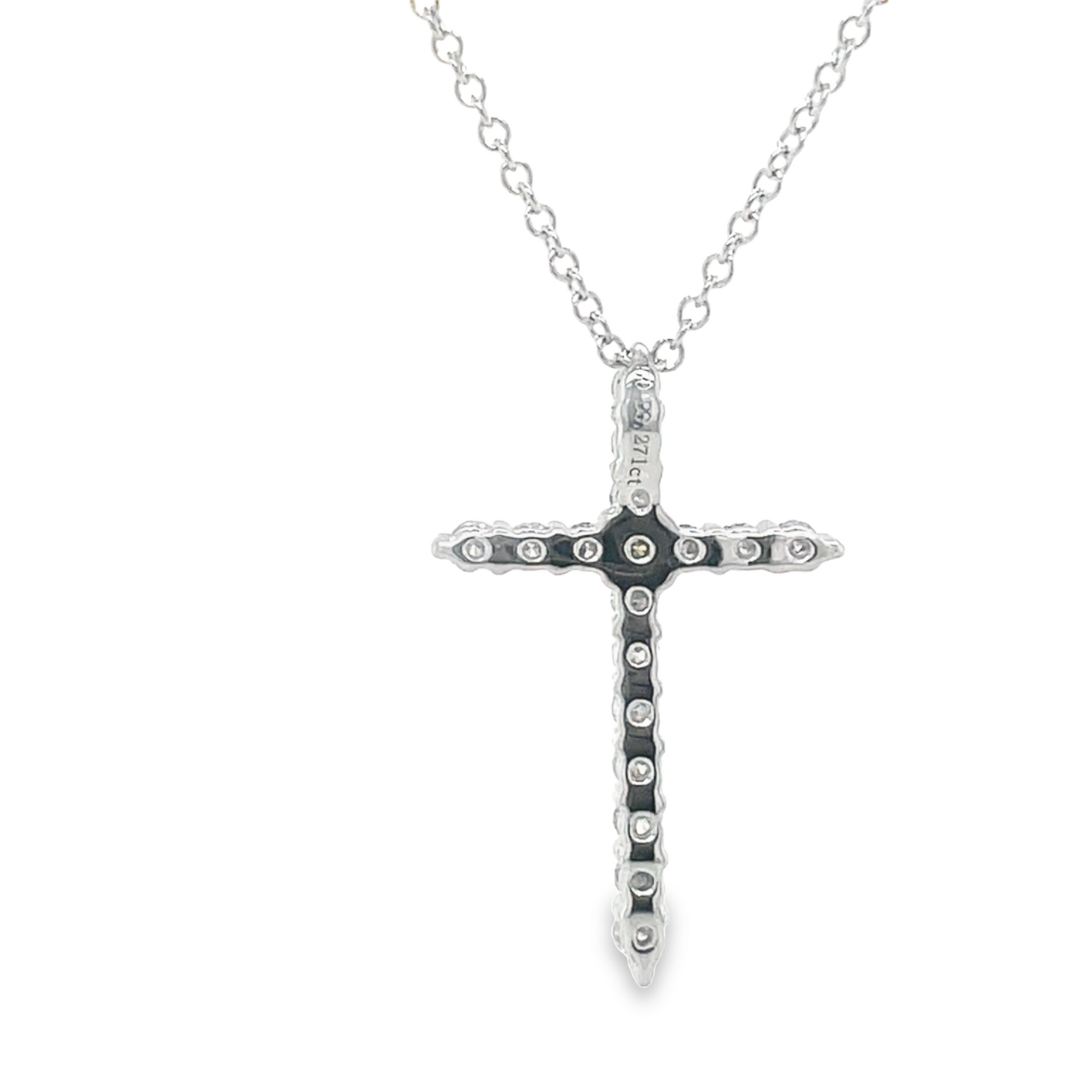 Back view of 18k Dainty Diamond Cross Pendant Necklace 0.38 cts