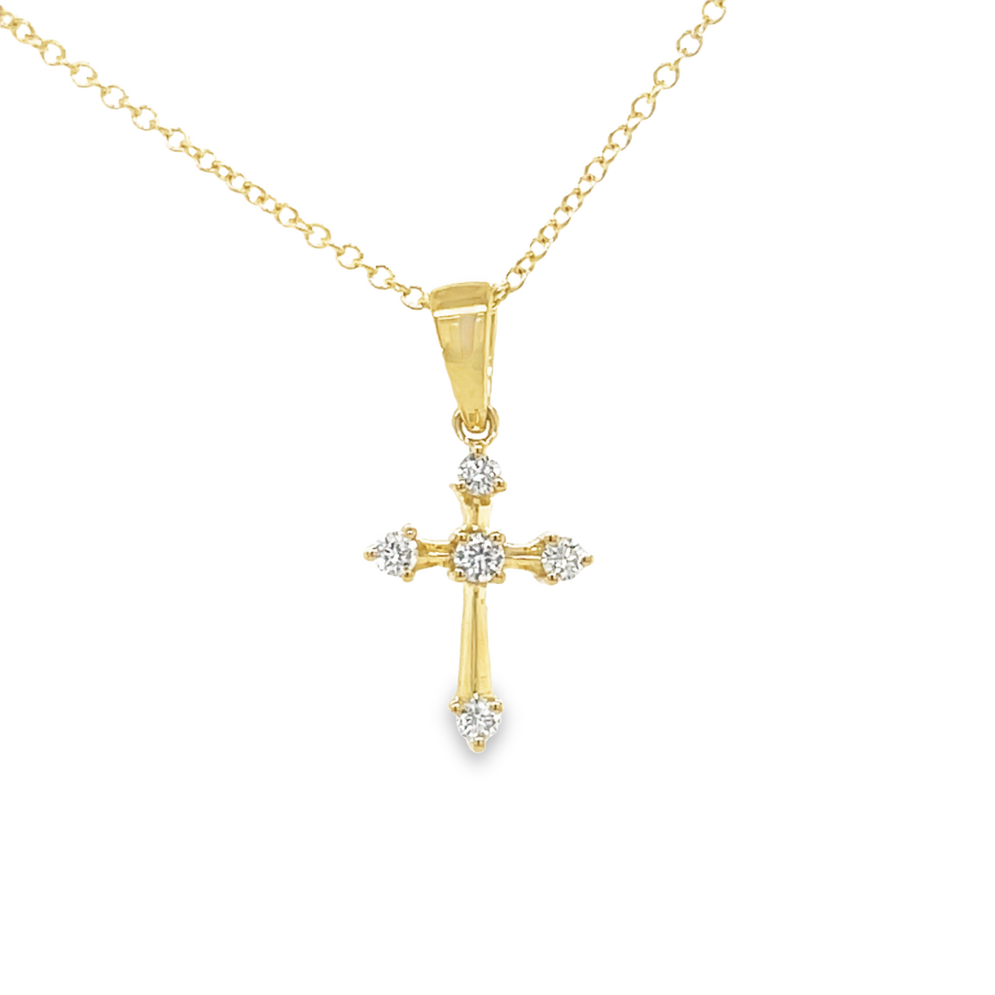 Front view of 18k Dainty Diamond Cross Pendant Necklace Yellow Gold 0.10 cts