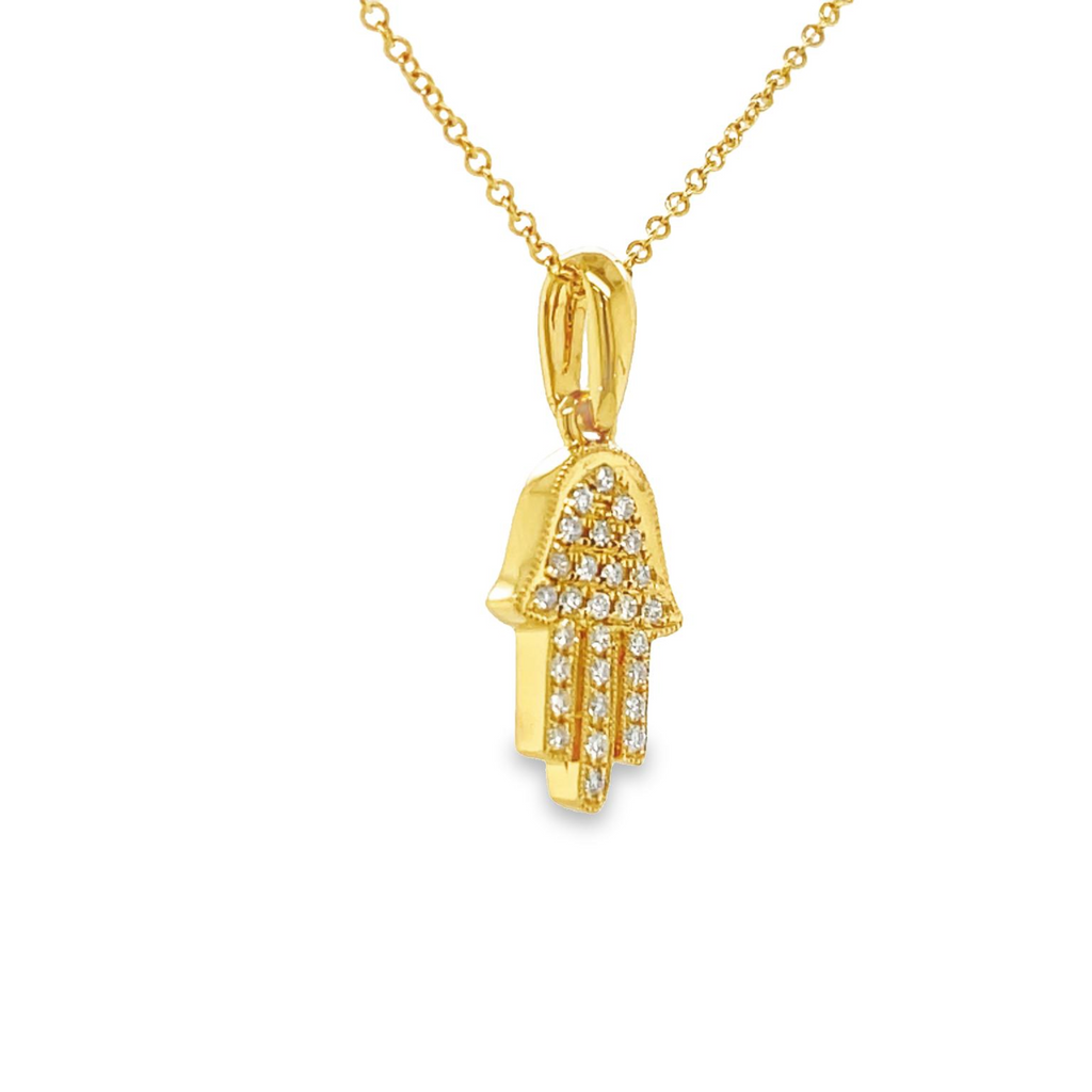 Dainty diamond necklace   Round diamonds 0.13 cts  18k Yellow Gold  18.00 mm long  16" gold chain $199 (optional)  Secure gold bail