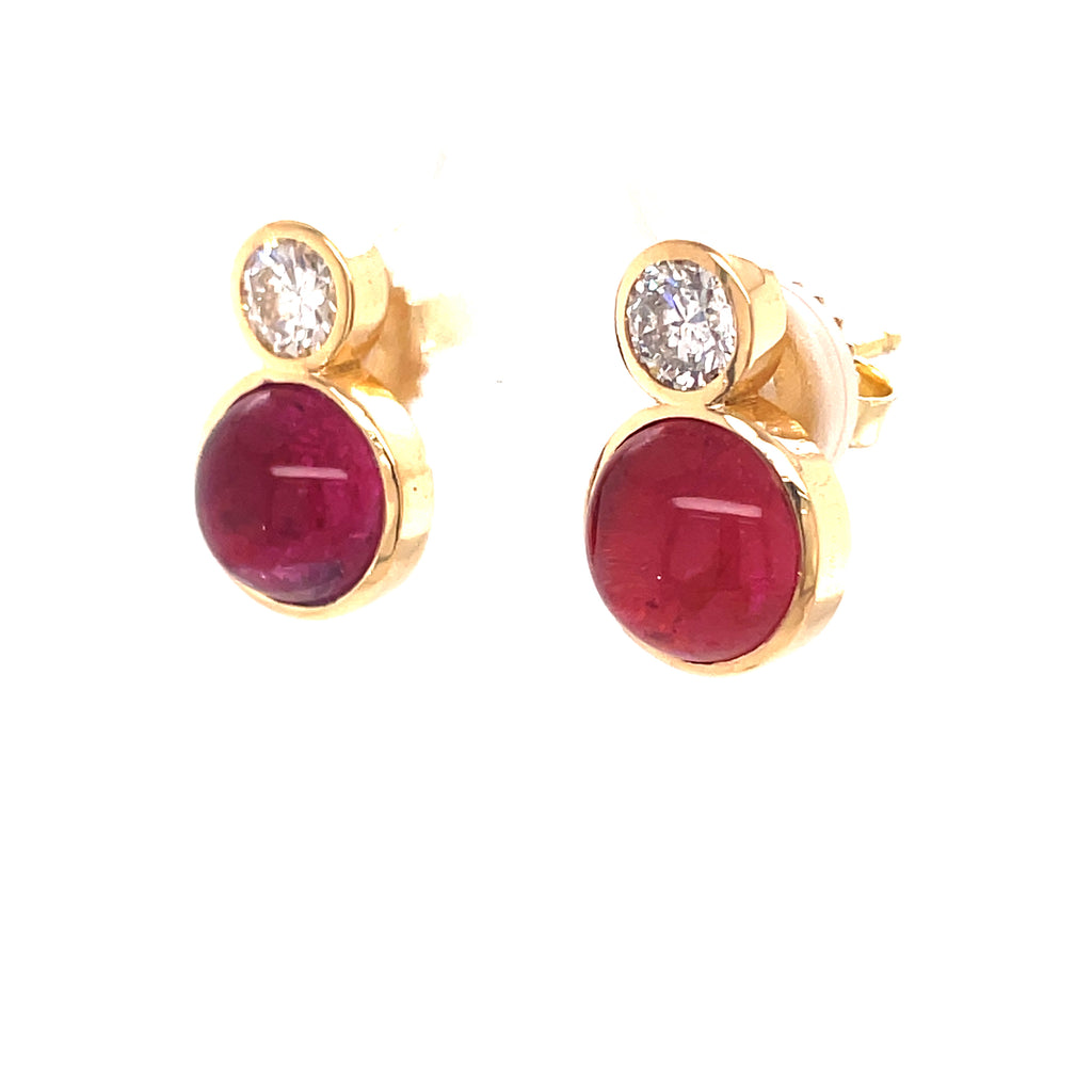 18k Yellow Gold Pink Tourmaline and Diamond Drop Earrings