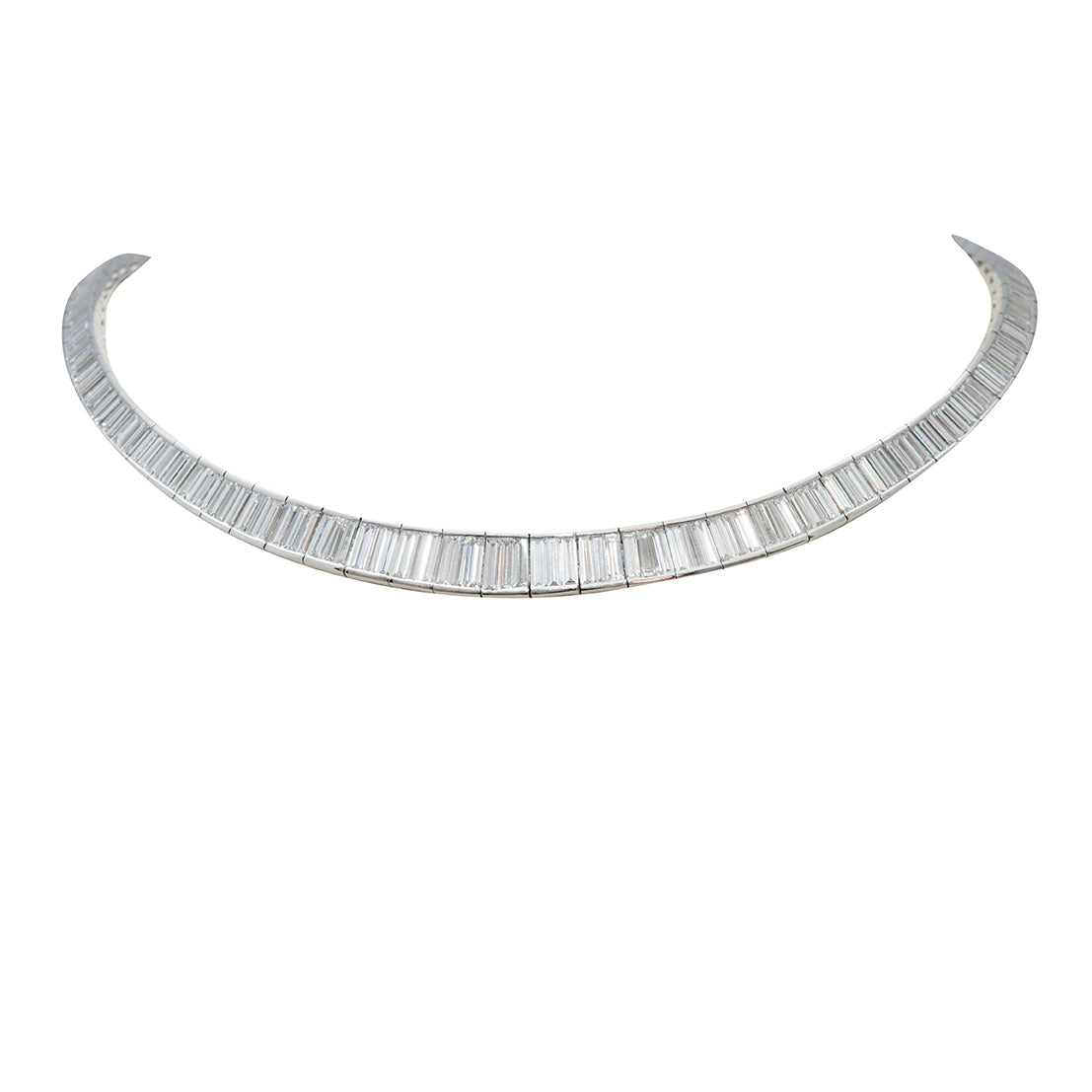 Front view of Platinum Graduated Baguette Diamond Necklace 24.21 cts