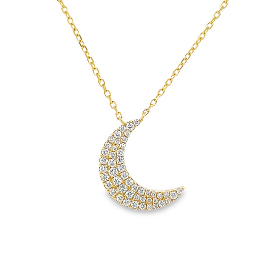 Diamond Crescent Moon Pendant Necklace in Yellow Gold Front view 