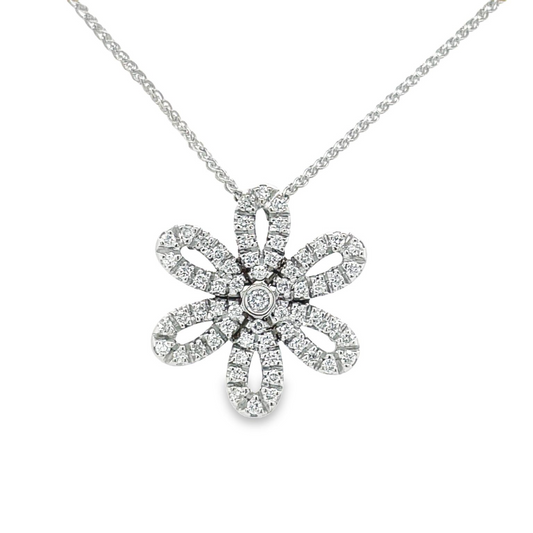 Six Petal Diamond Flower Motif Slider Pendant Necklace Front view 