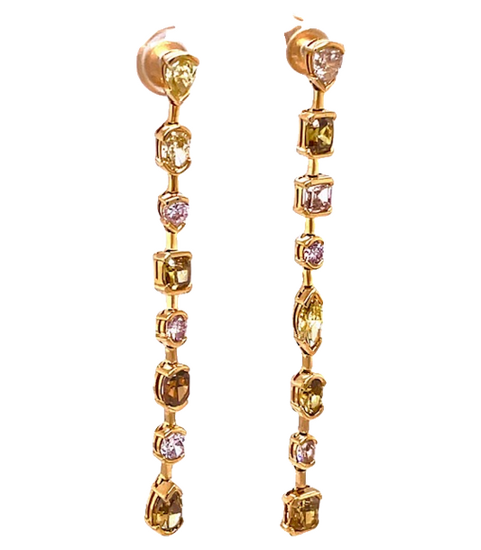 Cascading Yellow Diamond Long Earrings Side view 