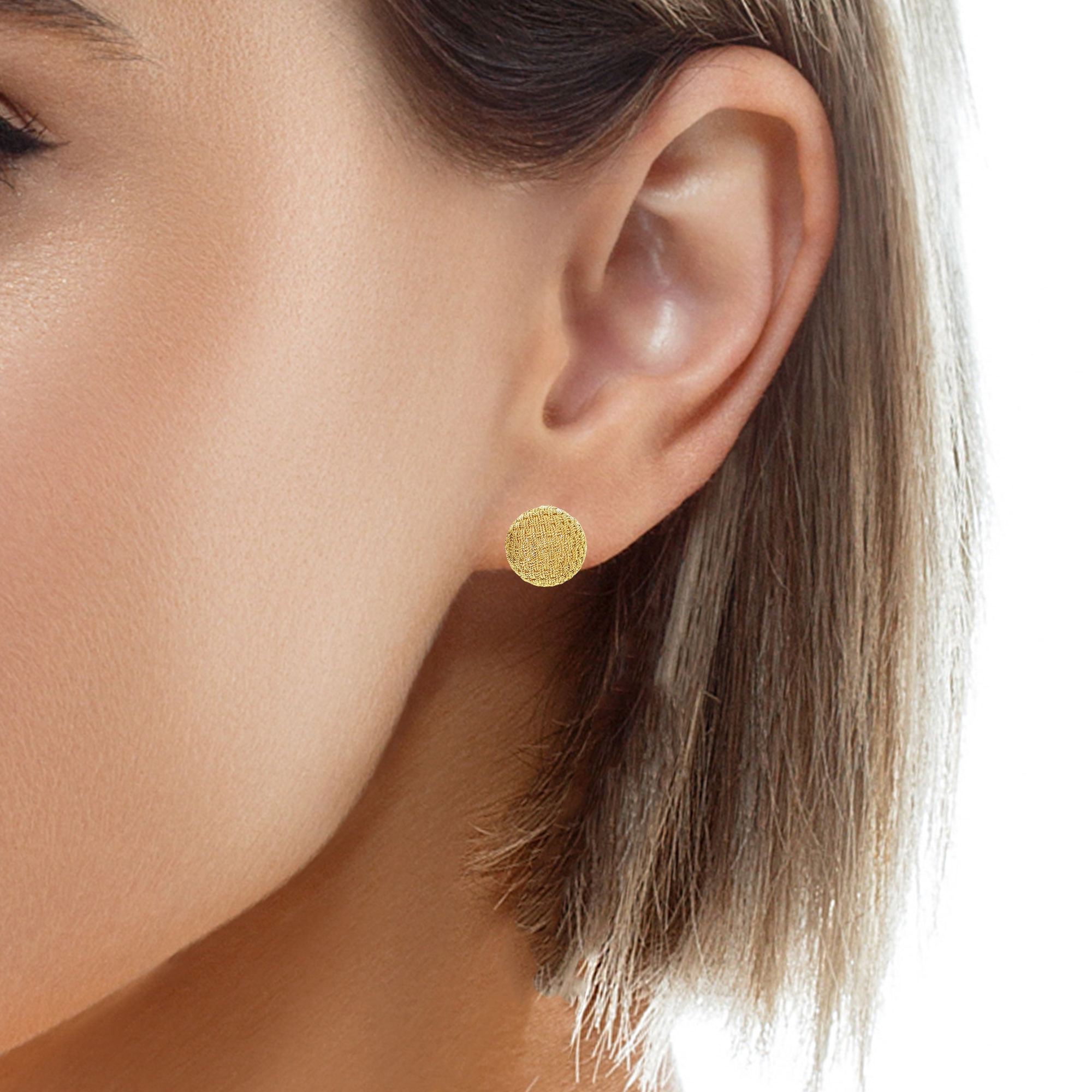 Experience the beauty and luxury of 18K gold earrings with the perfect combination of a timeless woven design and a striking matte finish. Make a statement with secure friction backs that stay put all day long. 12.00 mm