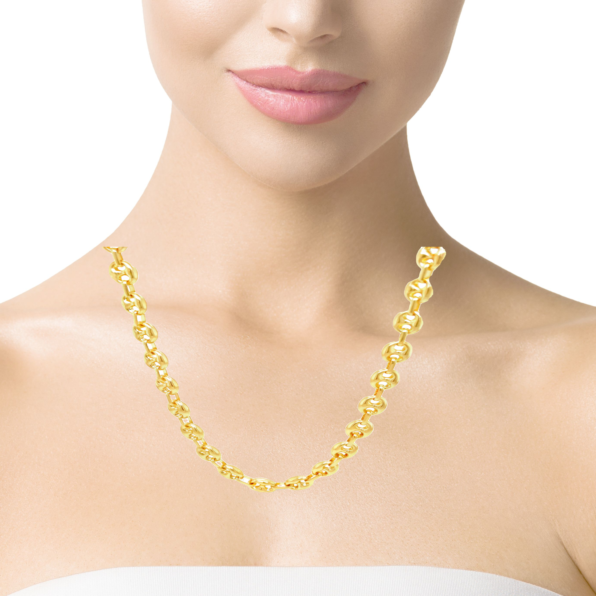 This classic 14K yellow gold mariner link necklace measures 20" in length and 6.30 mm in thickness. It also features a lobster catch for secure fastening. It ensures a timeless and long-lasting look.