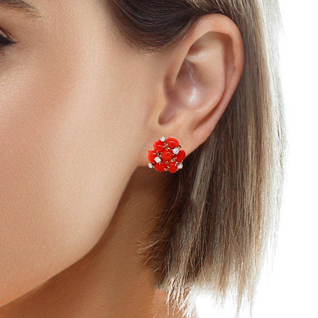 Dandelion Coral Diamond Small Cluster Earrings