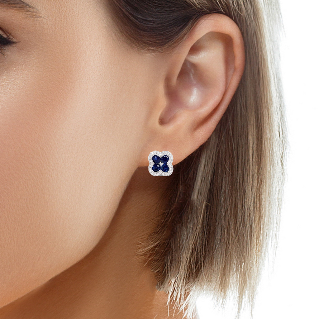 Sapphire & Diamond Four Leaf Clover Stud Earrings