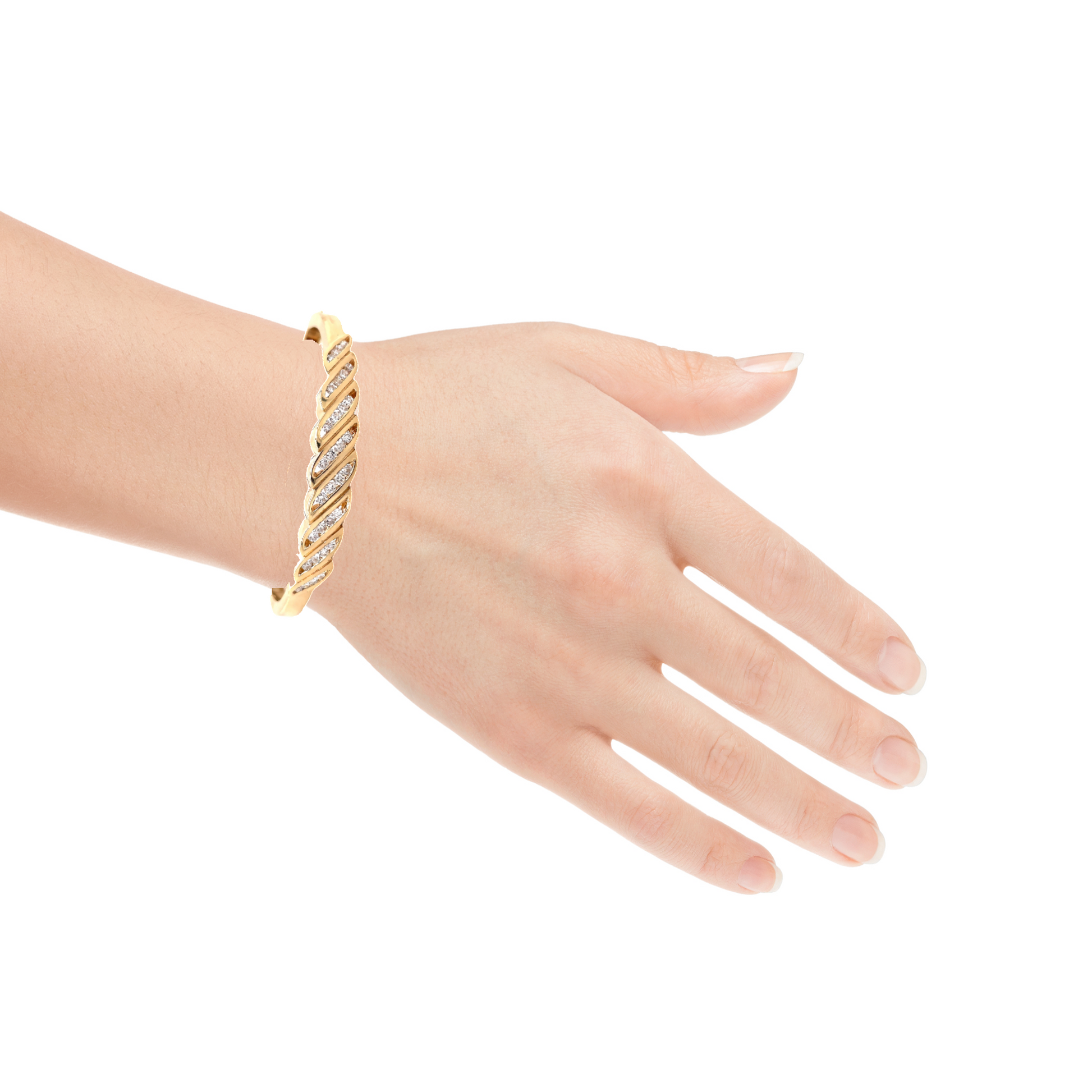 Try on picture of Estate Collection 14k Yellow Gold Diamond Bangle Bracelet