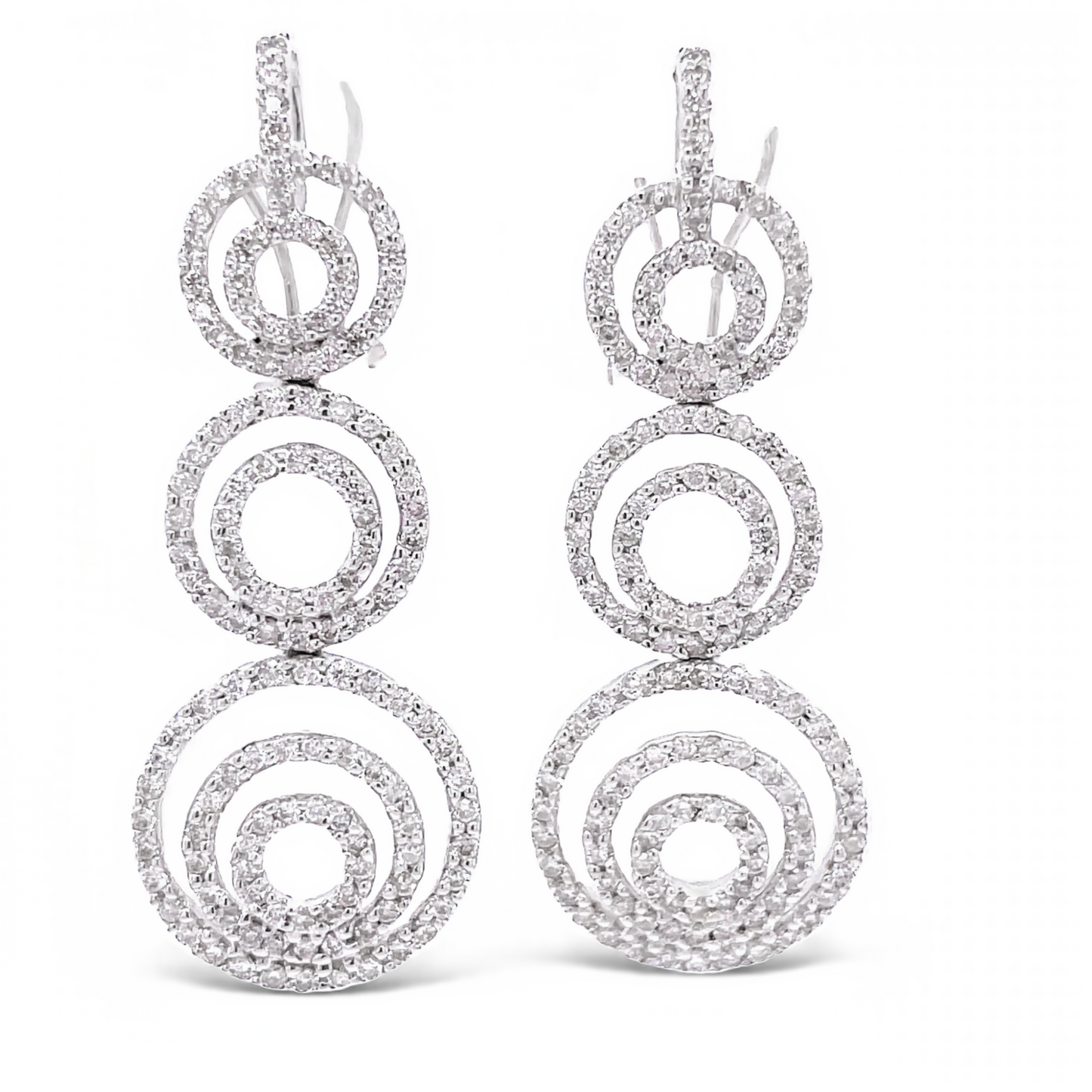 Front view of Estate Jewelry 18k White Gold Diamond Pave Circle Drop Earrings