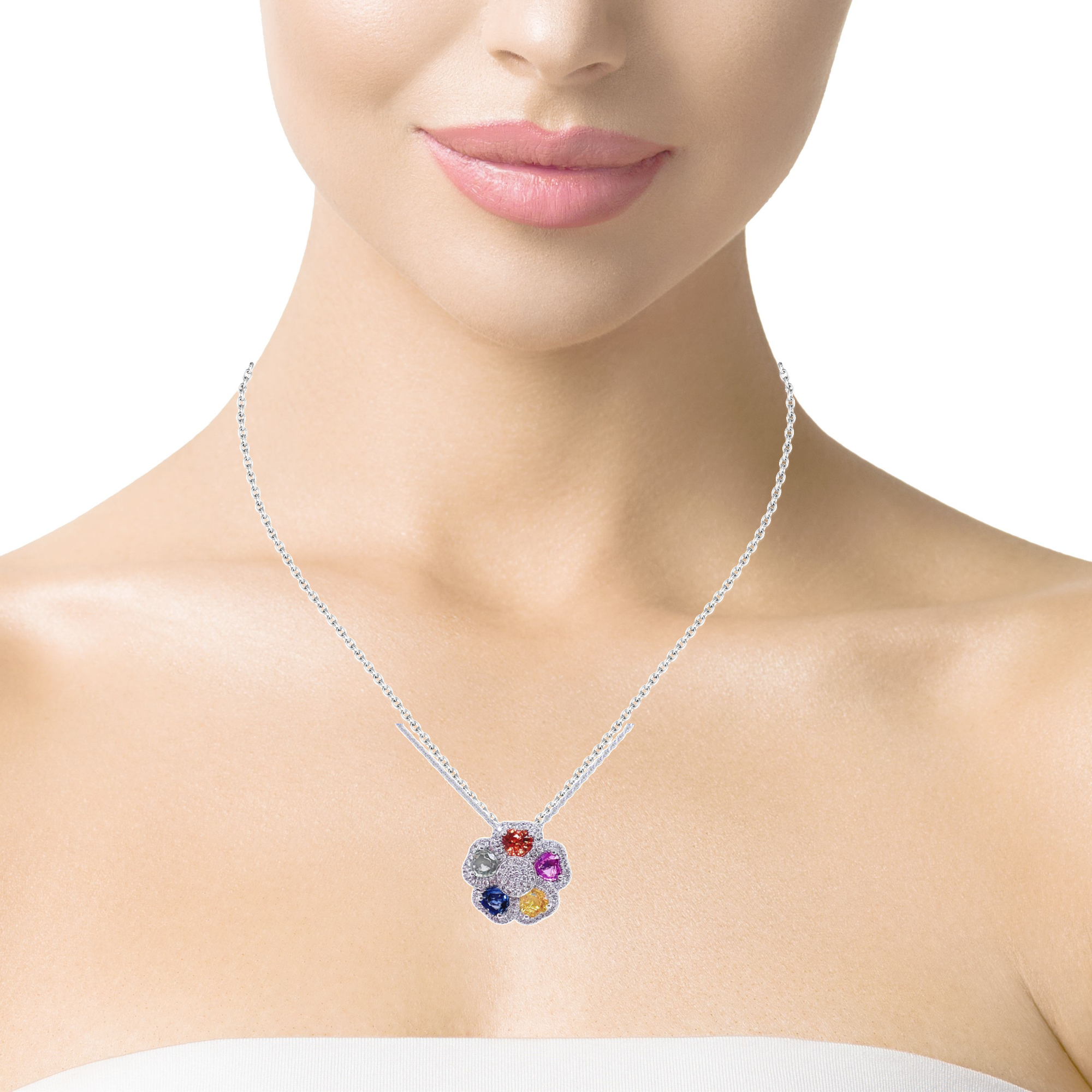 Multicolor Sapphire & Diamond Pave Flower Motif Pendant Necklace –  SouthMiamiJewelers