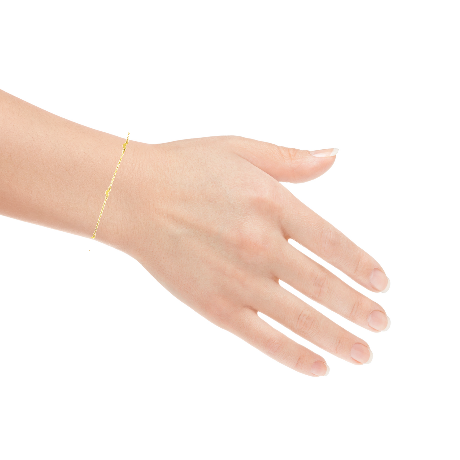 Three Small Moons Dainty Gold Bracelet Try on View