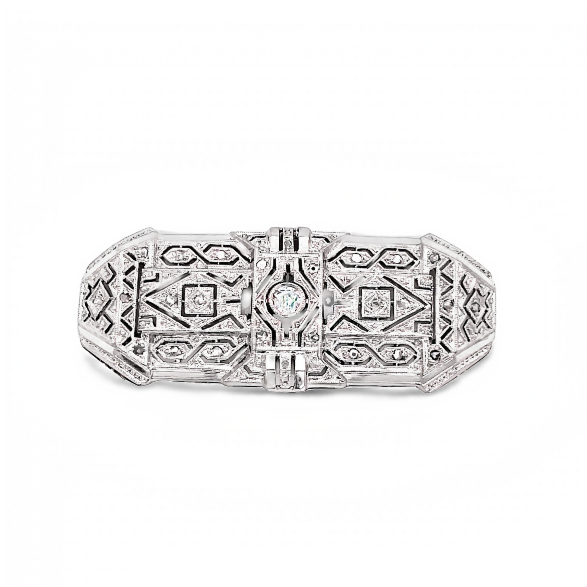 Antique Diamond Filigree Brooch Front view 