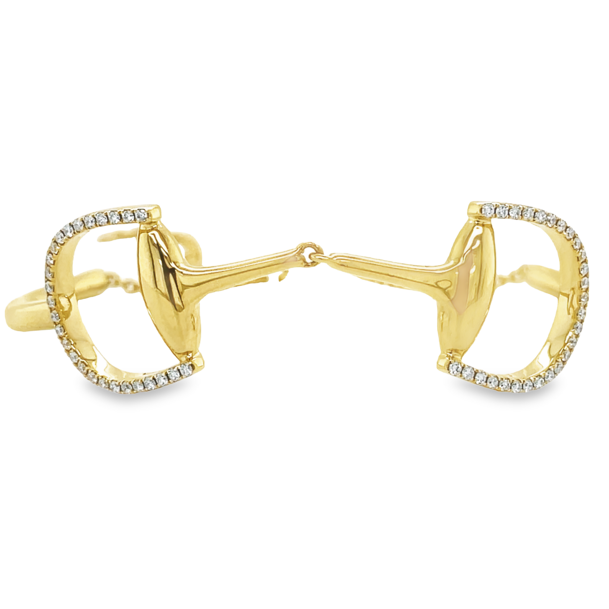 Front view of 14k Italian Yellow Gold Horse Bit Link Diamond Bracelet