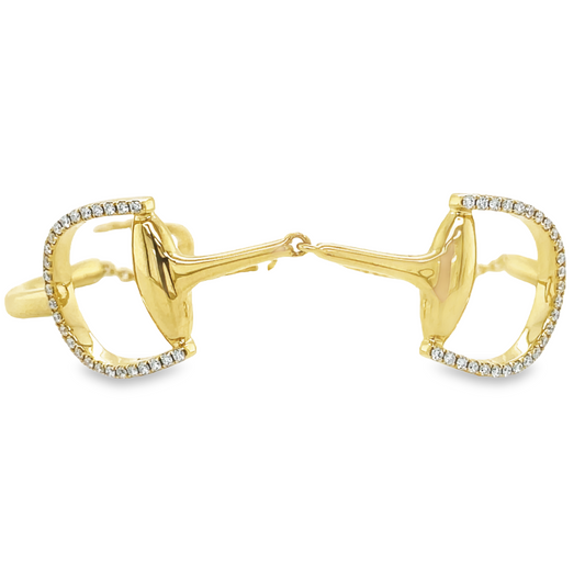 Front view of 14k Italian Yellow Gold Horse Bit Link Diamond Bracelet