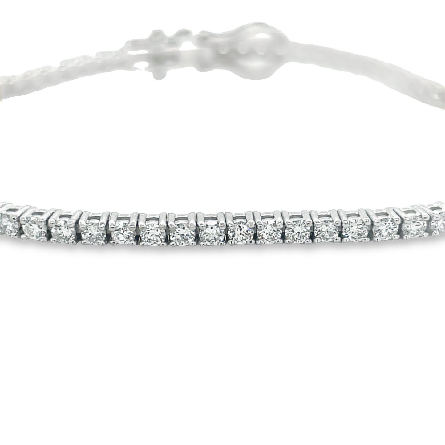 Diamond Line Tennis Bracelet 2.25 cts White Gold Front view clasp fastened Close Up