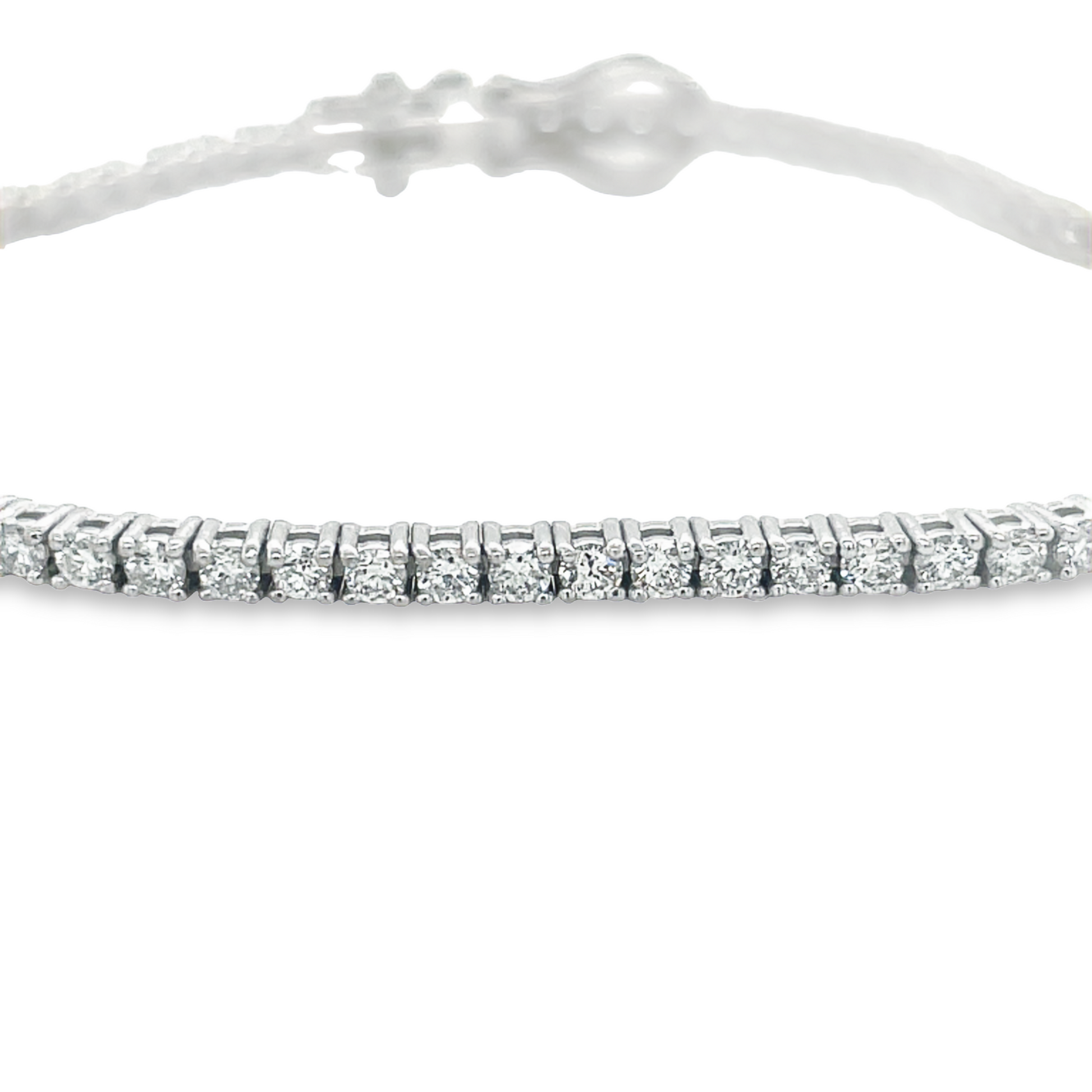 Diamond Line Tennis Bracelet 2.25 cts White Gold Front view clasp fastened Close Up