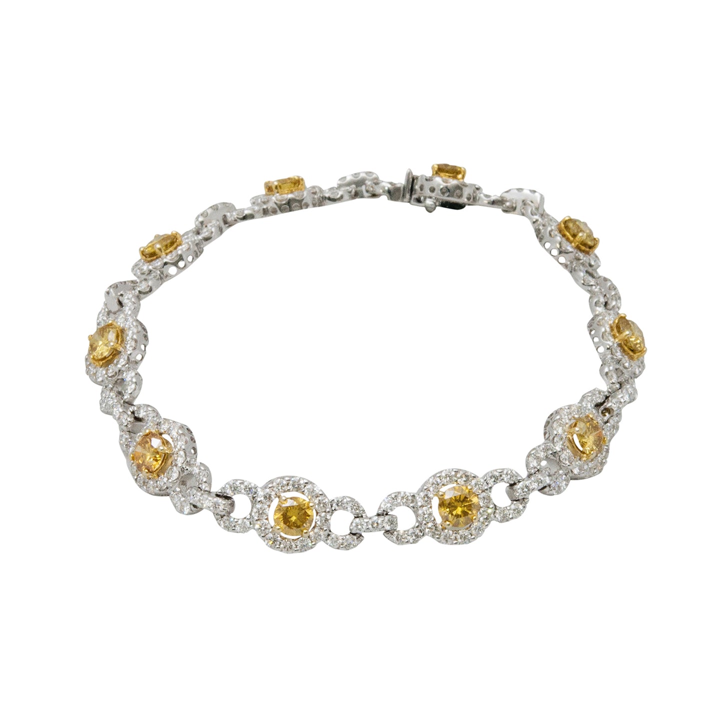 Top view of 18k White Gold Fancy Yellow & White Diamond Bracelet