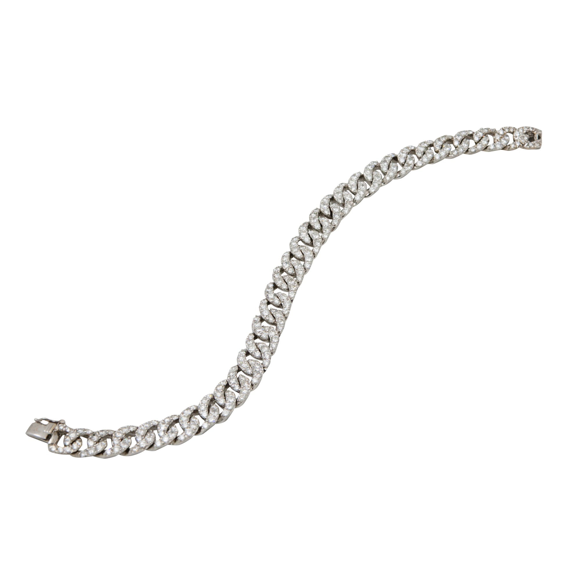 Top view of unfastened 18k White Gold Chain Link Diamond Bracelet