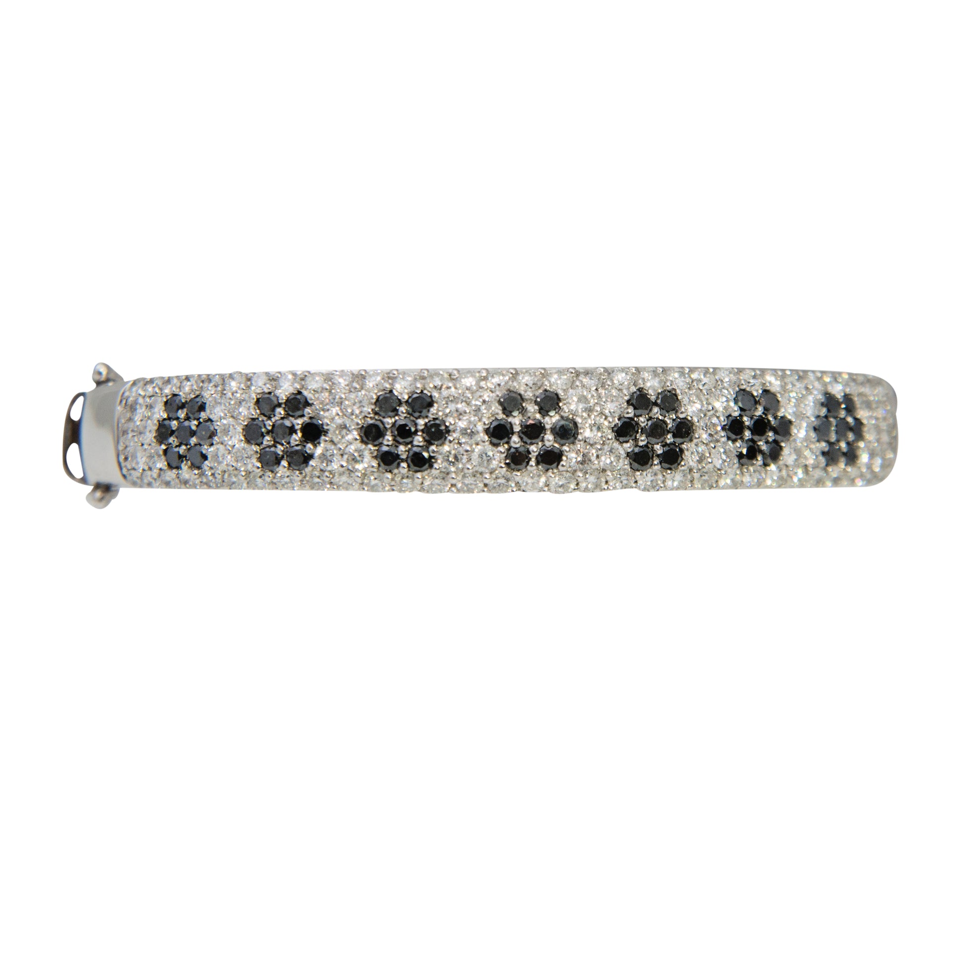 Front view of 18k White Gold Black & white diamond bangle