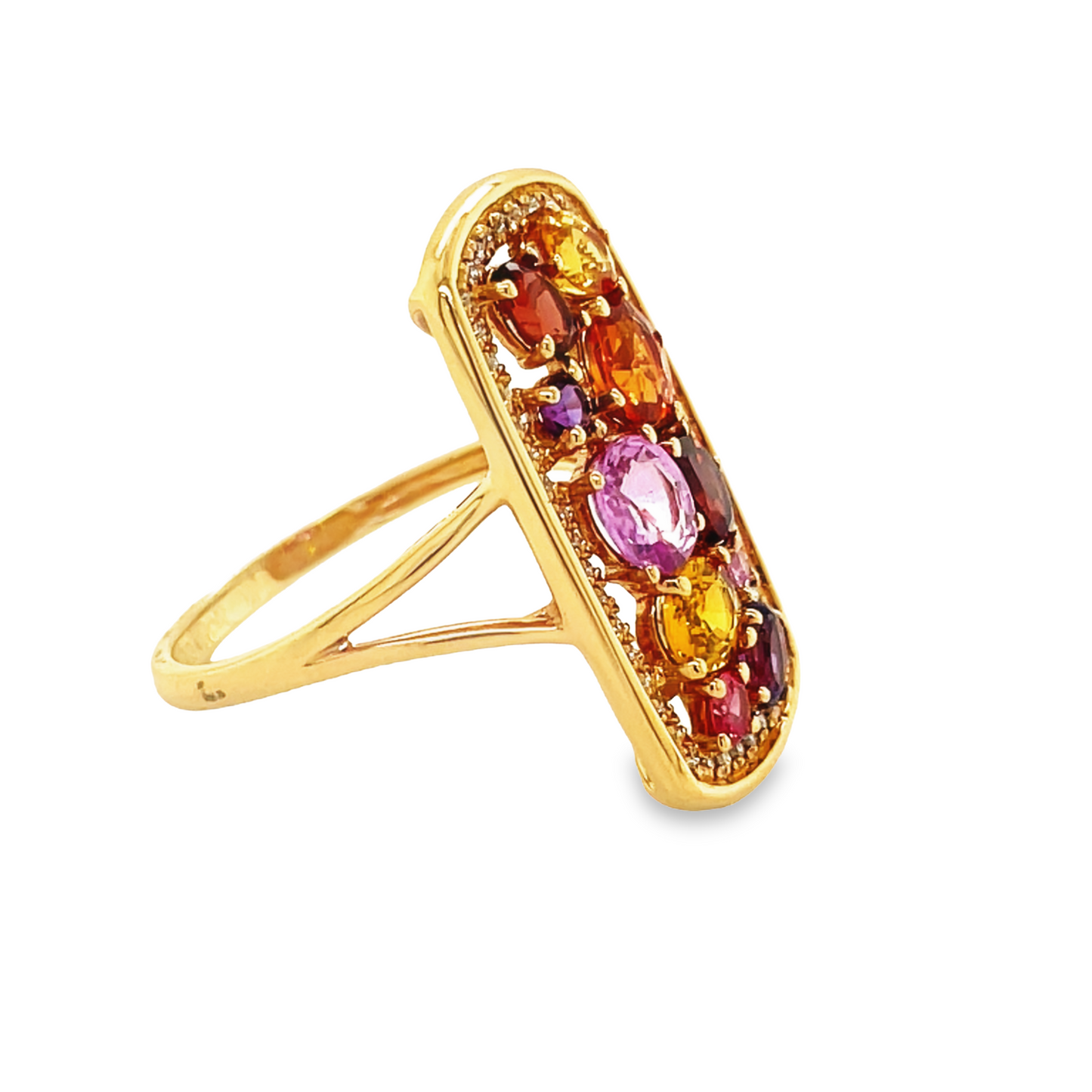 Side view of 18k Rose Gold Multicolor Sapphire & Diamond Fashion Ring