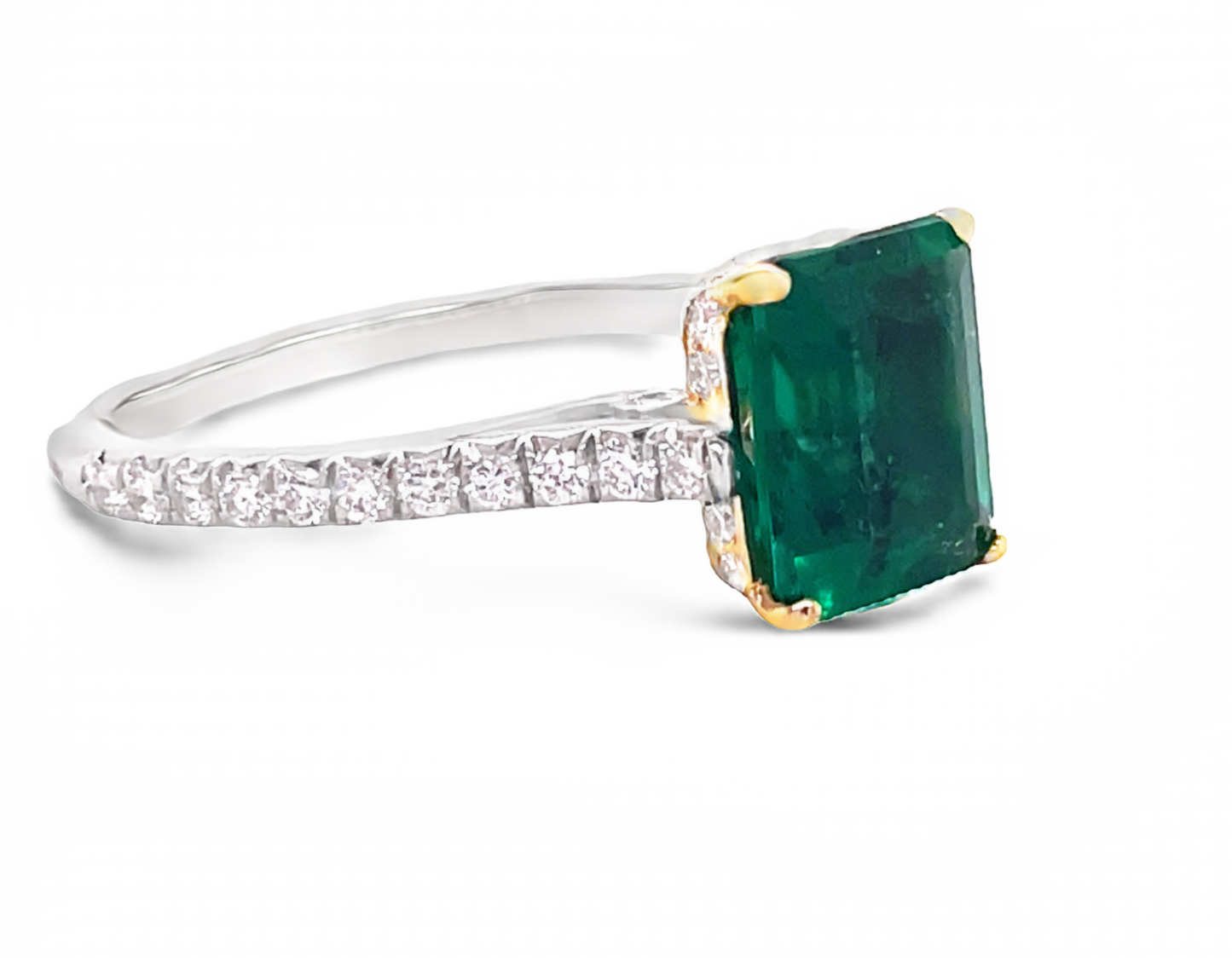 Emerald Diamond Ring Set in 22k Yellow Gold & Platinum Side view 