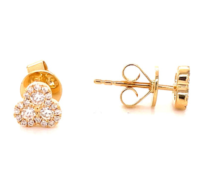 Dainty diamond earrings.   18k yellow gold  Secure heart shaped friction backs  Round diamonds 0.30 cts  6.00 mm long