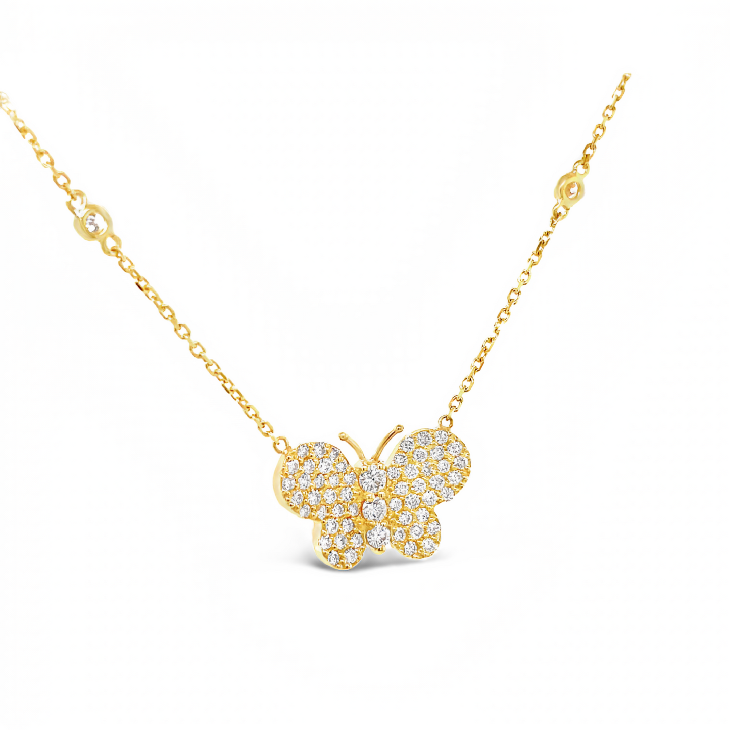 Diamond Butterfly Yellow Gold Pendant Necklace Side view 
