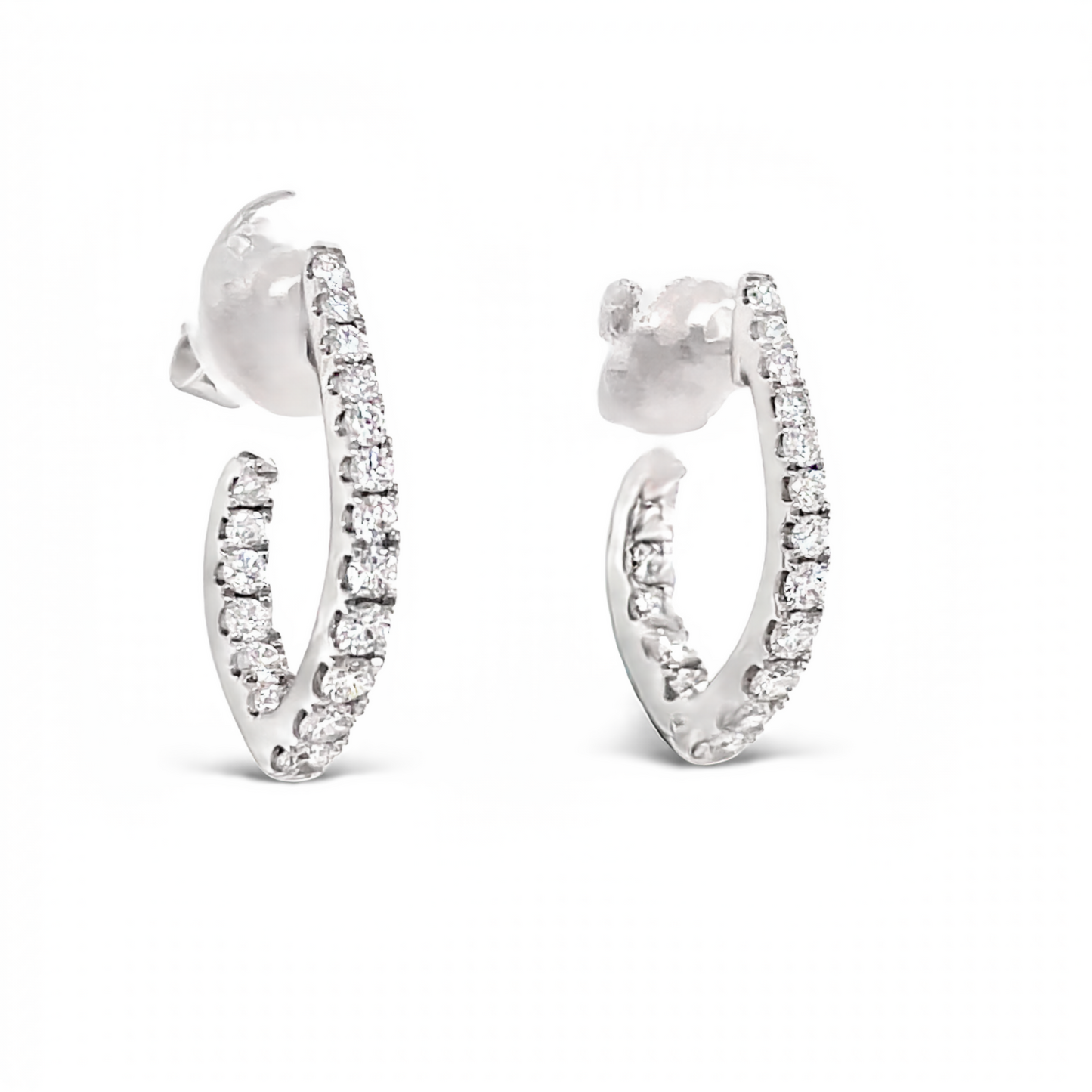 Inside Out Diamond Point Hoop White Gold Earrings Side view 