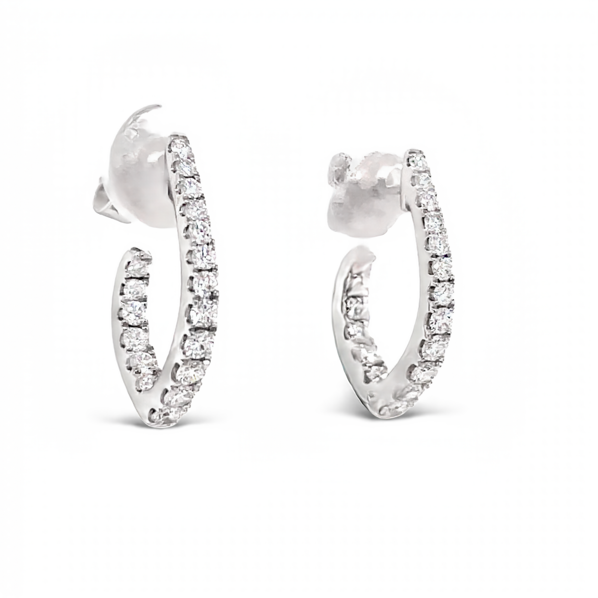 Inside Out Diamond Point Hoop White Gold Earrings Side view 