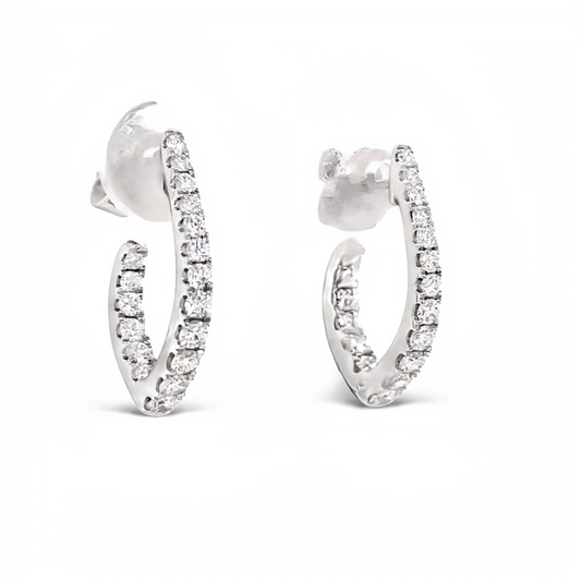 Inside Out Diamond Point Hoop White Gold Earrings Side view 