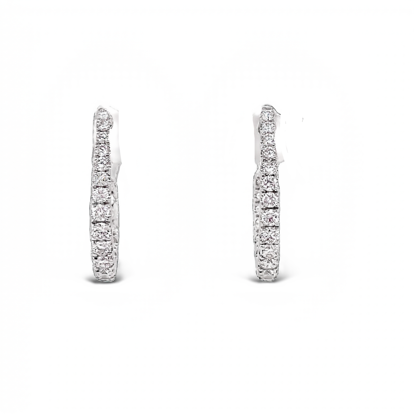 Inside Out Diamond Point Hoop White Gold Earrings Front view 