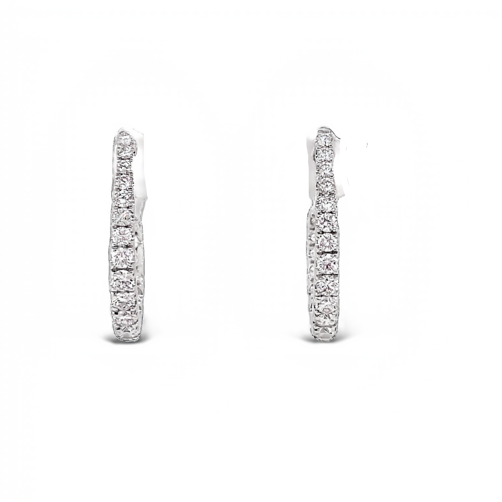 Inside Out Diamond Point Hoop White Gold Earrings Front view 