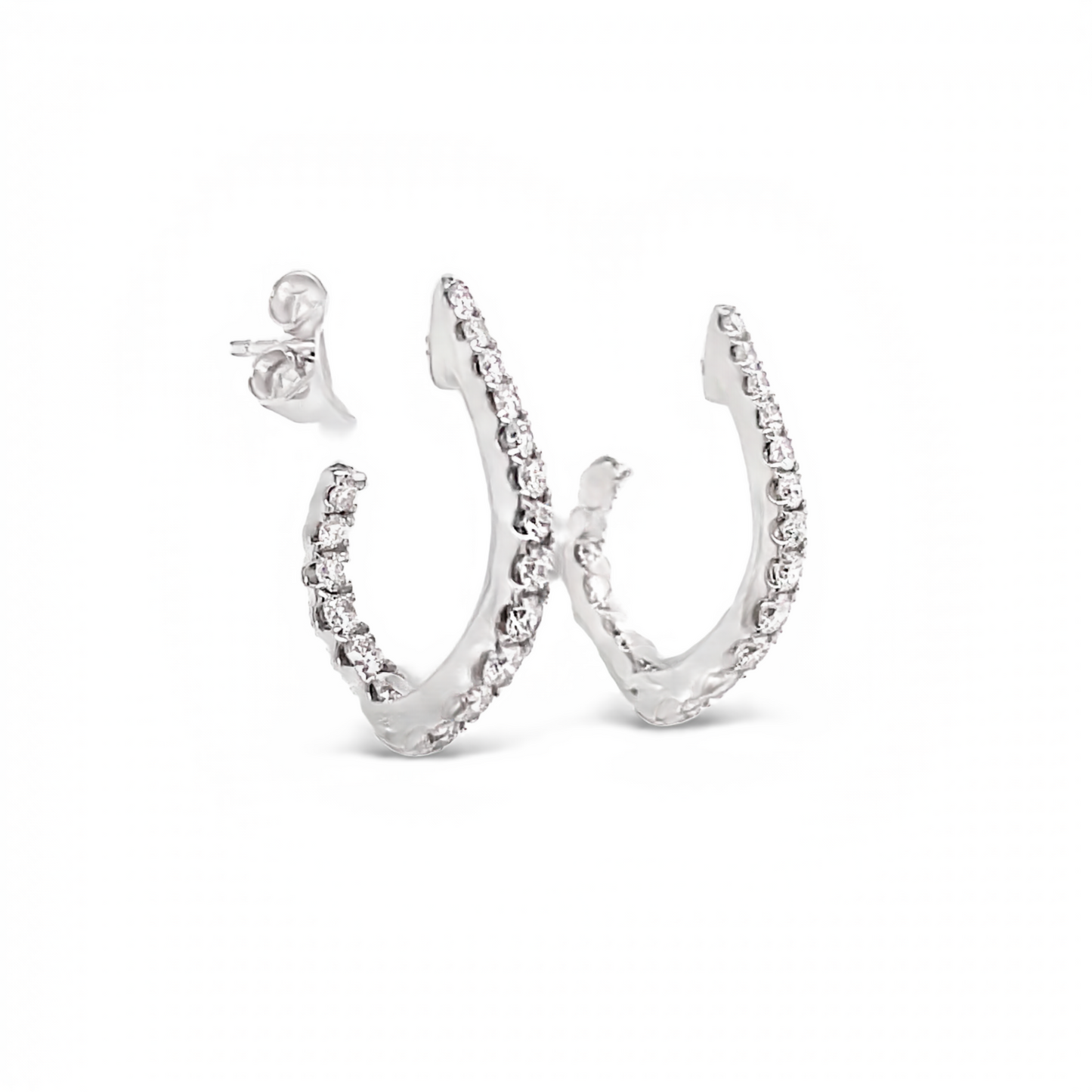 Inside Out Diamond Point Hoop White Gold Earrings Side view 