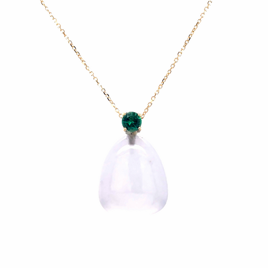 Front view of Agate Cabochon & Emerald Pendant Necklace
