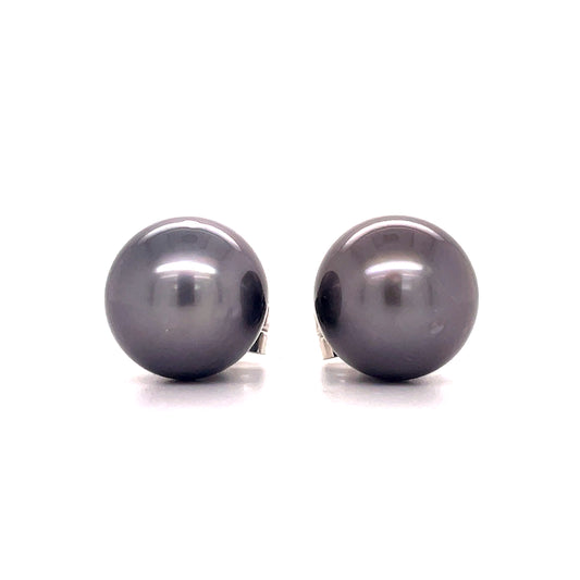 Front view of 14k White Gold Tahitian Pearls Stud Earrings