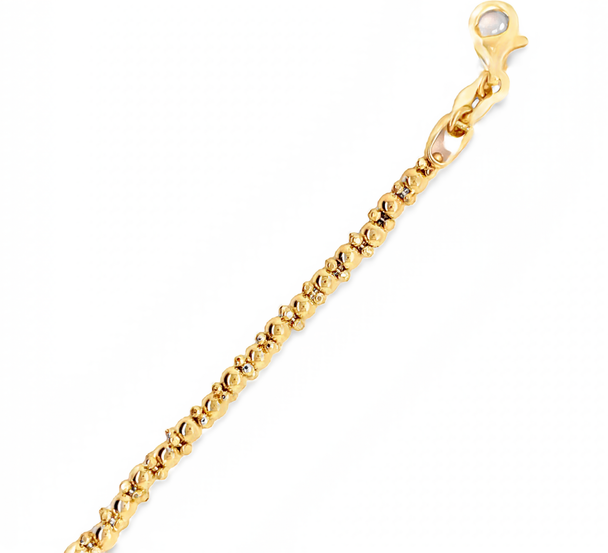 14k Yellow Gold Square Beads & Laser Cut Round Link Bracelet Top view clasp unfastedned