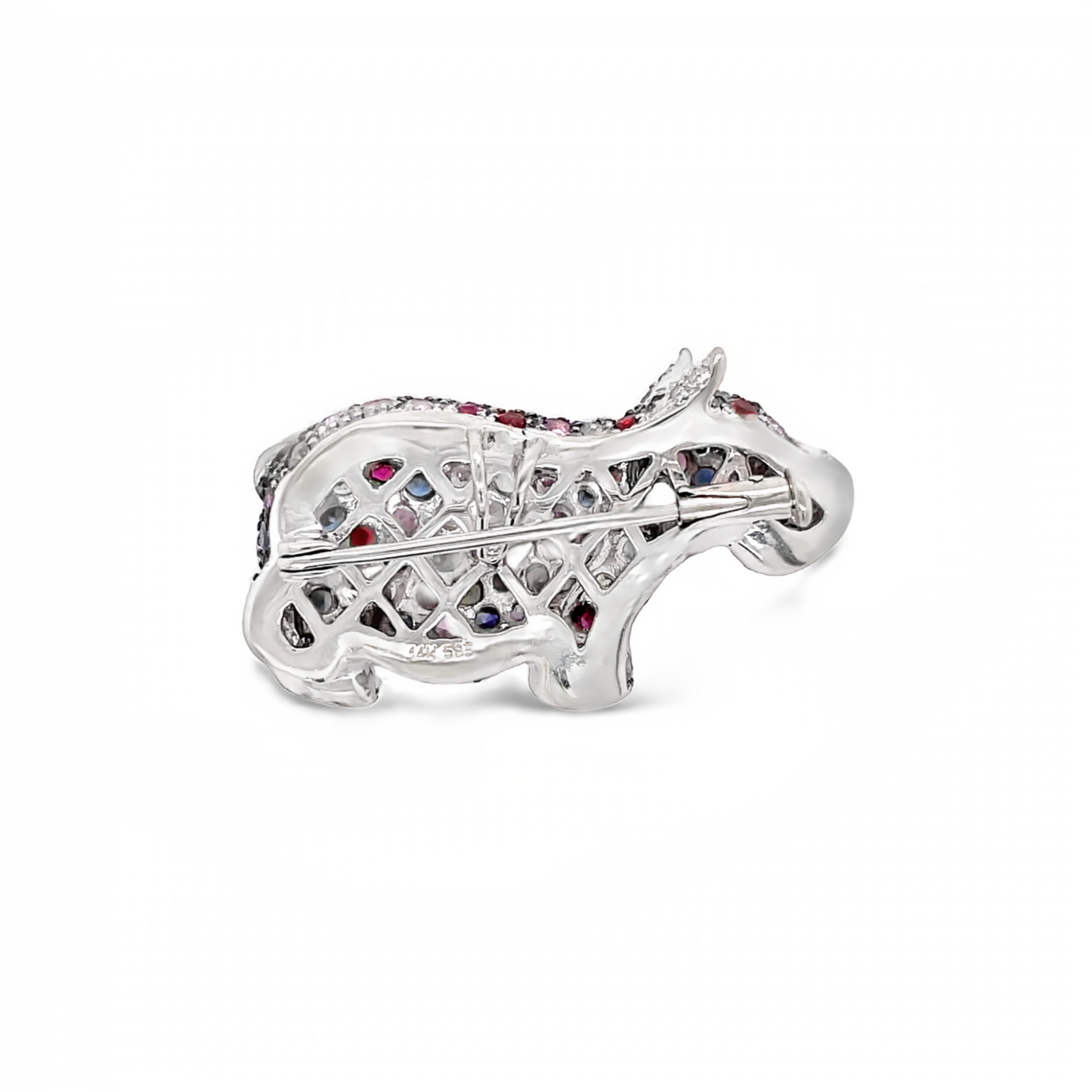 Multicolor Sapphire Hippo Brooch Back View