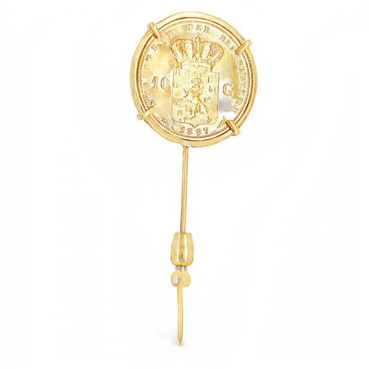 Yellow Gold Netherland Coin Pin Top view 