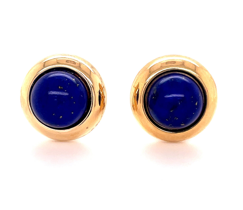 Round cabochon lapis lazuli    14k yellow gold  Omega clips  16.00 mm 