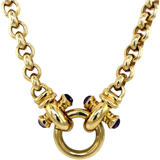 14K Yellow Gold Open Link Necklace With Statement Clasp Front view