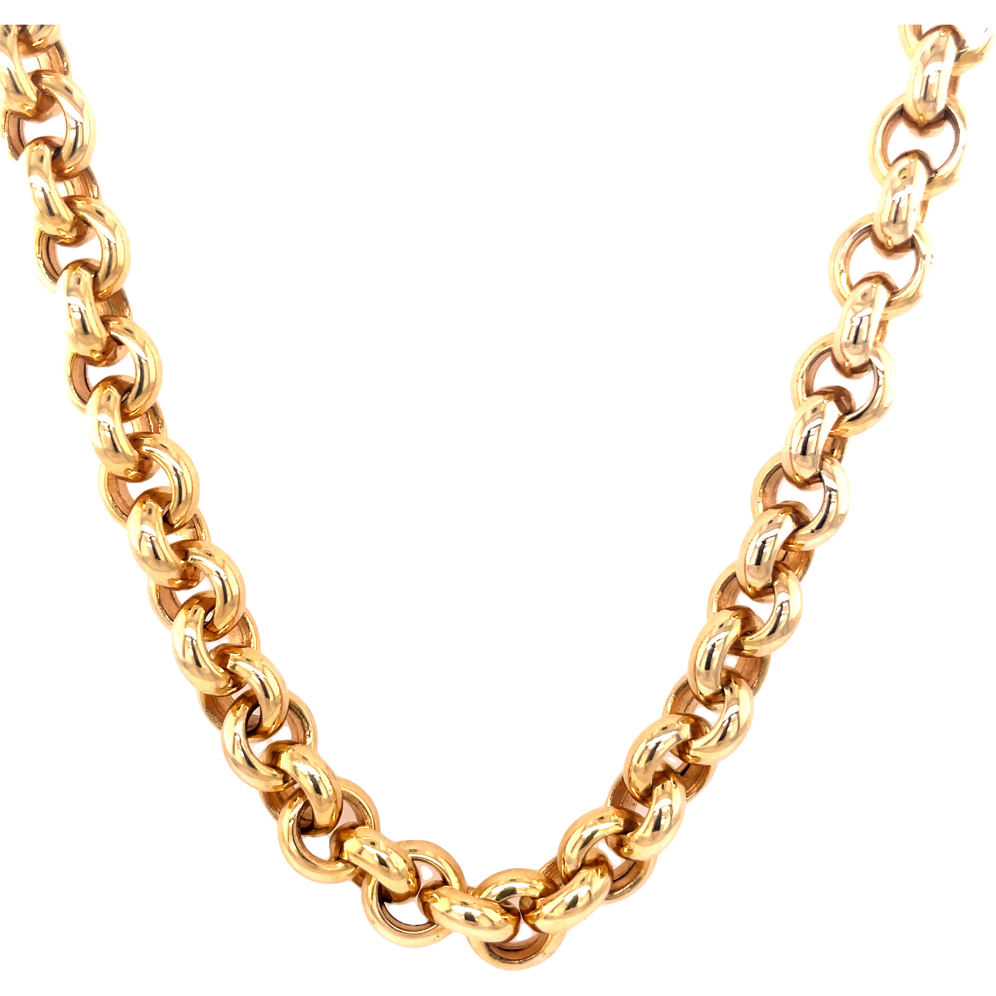 14K Yellow Gold Open Link Necklace With Statement Clasp Front view 
