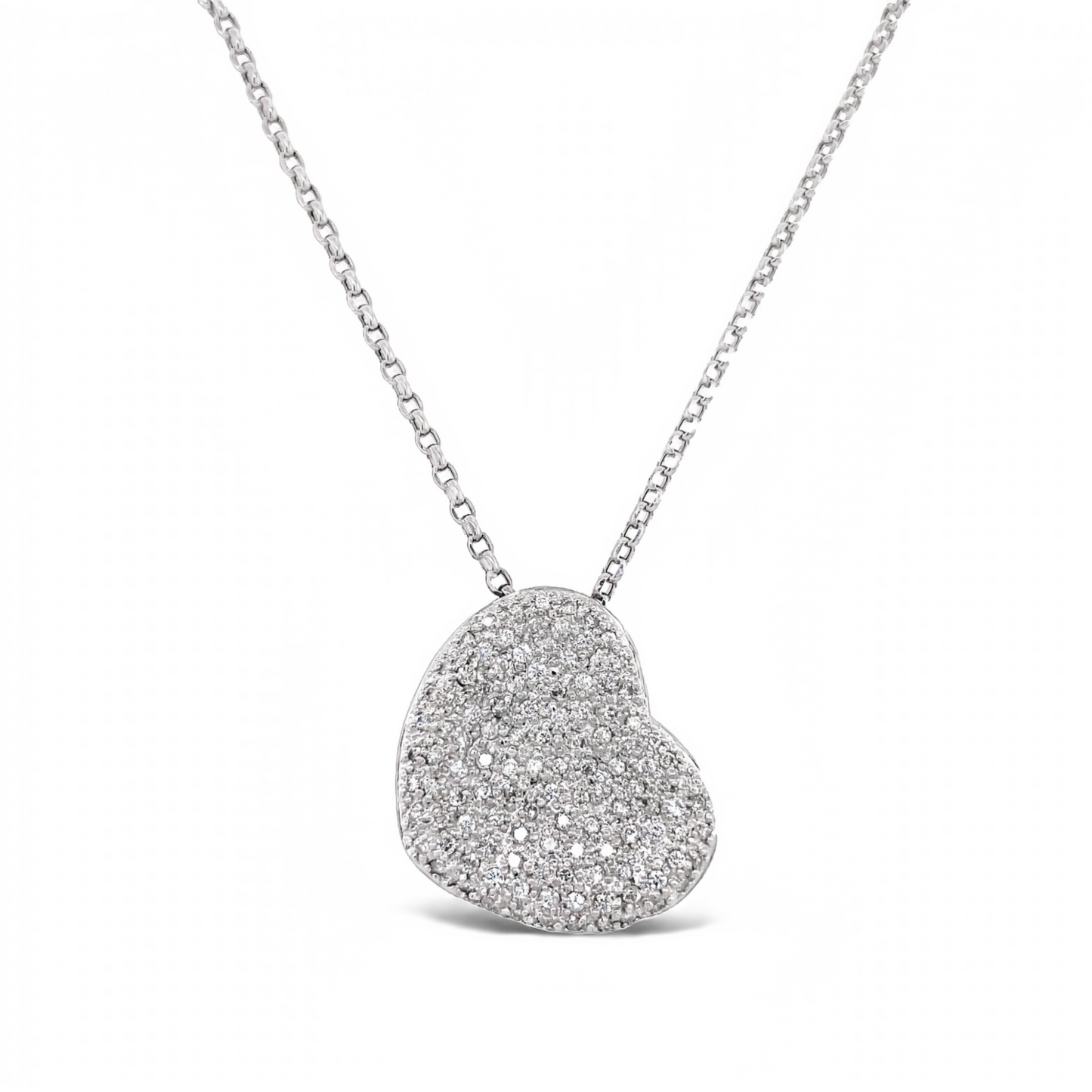 Large Diamond Pave Puff Heart Pendant Necklace Front view