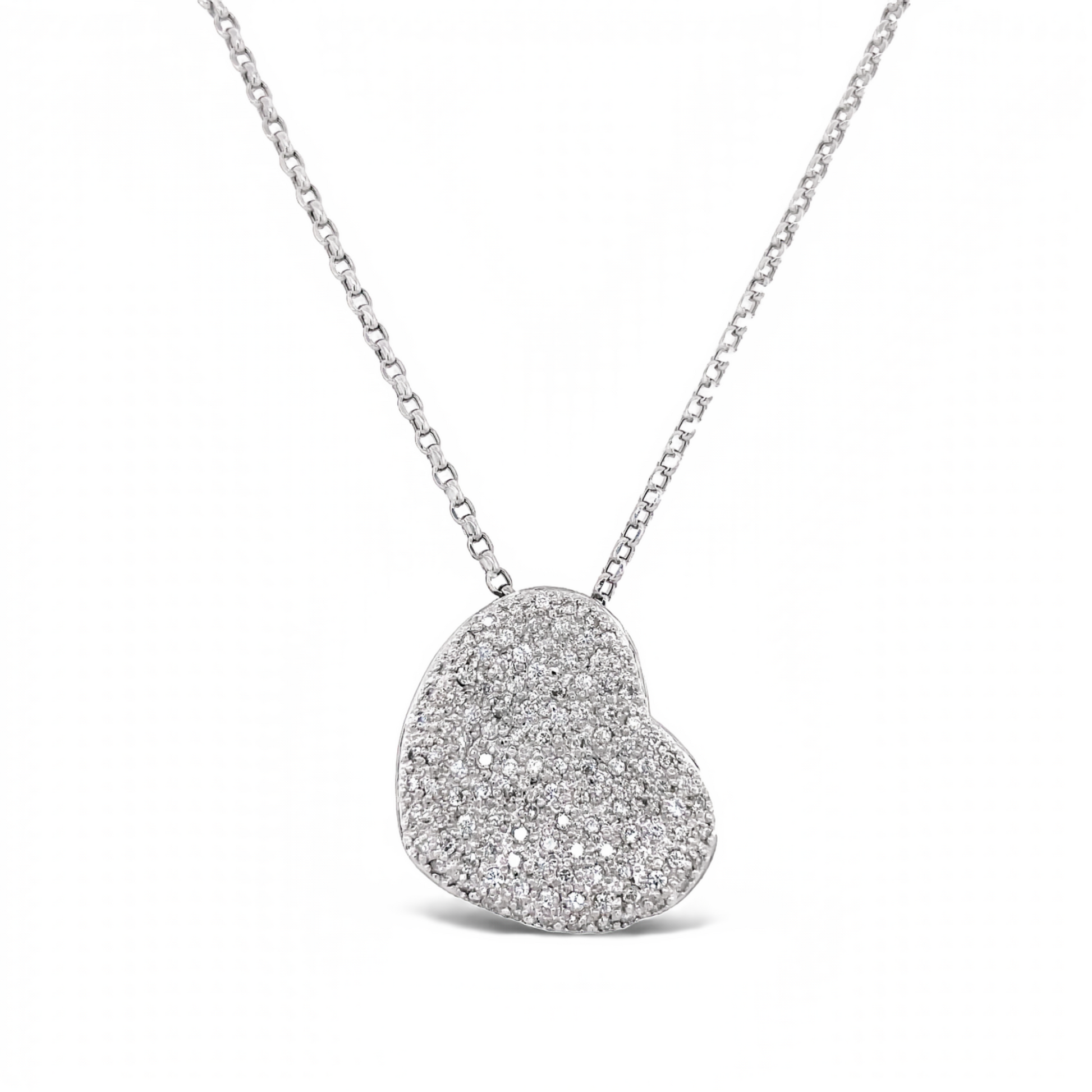 Large Diamond Pave Puff Heart Pendant Necklace Front view