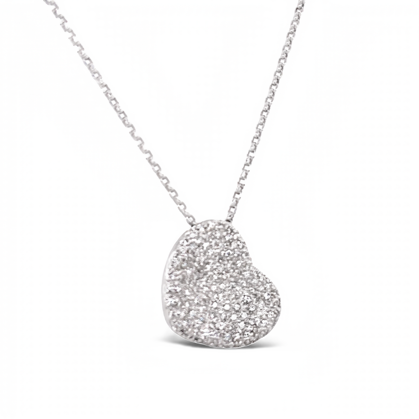 Large Diamond Pave Puff Heart Pendant Necklace Front view 
